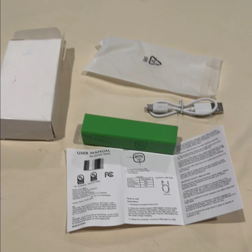 Green and White Charger with Portable Battery Pack for Cell Phones